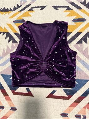 Purple Velvet Crop Top with Star Embellishments and Center Ring